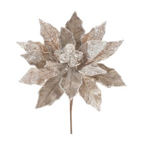 Set Of 2 Poinsettia Polyester Stem (Color: Silver, Gold)