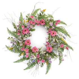 Mixed Floral Wreath 20"D Polyester/Plastic (Color: Green, Pink)