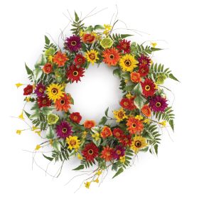 Mixed Fern Floral Polyester-Plastic Wreath (Color: Green, Purple)