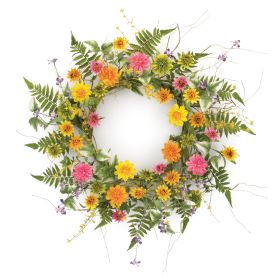 Mixed Floral Wreath 20"D Polyester/Plastic (Color: Green, Yellow)