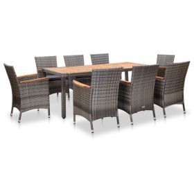 9 Piece Rattan Patio Dining Set With Cushions (Color: Gray)