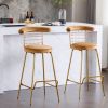 Bar Stool Set of 2, Luxury Velvet High Bar Stool with Metal Legs and Soft Back