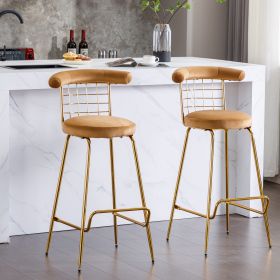 Bar Stool Set of 2, Luxury Velvet High Bar Stool with Metal Legs and Soft Back (Color: as Pic)