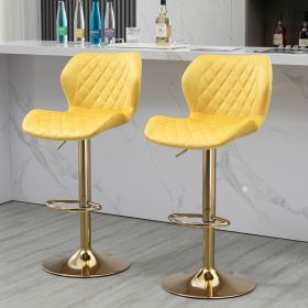 Yellow Velvet Adjustable Swivel Bar Stools Set Of 2 Modern Counter Height Barstools With Golden Color Base (Color: as Pic)