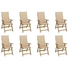 Folding Patio Chairs with Cushions 8 pcs Solid Acacia Wood (Color: Beige)