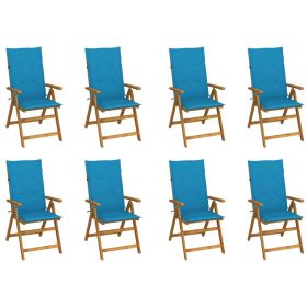 Folding Patio Chairs with Cushions 8 pcs Solid Acacia Wood (Color: Blue)