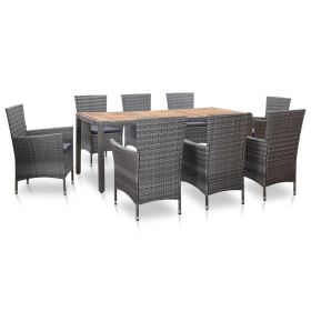 9 Piece Rattan Patio Dining Set With Cushions (Color: Grey)