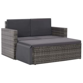 2 Piece Patio Lounge Set with Cushions Poly Rattan Gray (Color: Grey)