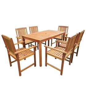 7 Piece Patio Dining Set Solid Acacia Wood (Color: Brown)