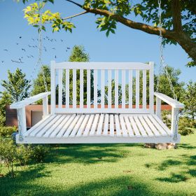 Front Porch Swing with Armrests, Wood Bench Swing with Hanging Chains,for Outdoor Patio ,Garden Yard, porch, backyard, or sunroom,Easy to Assemble (Color: White)