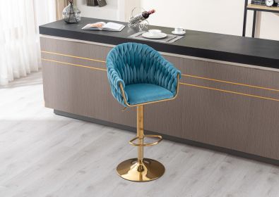 COOLMORE Vintage Bar Stools with Back and Footrest Counter Height Dining Chairs (Color: Blue)