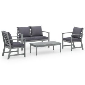 4 Piece Garden Lounge Set with Cushions Solid Acacia Wood (Color: Grey)