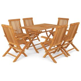 7 Piece Patio Dining Set Solid Teak Wood (Color: Brown)