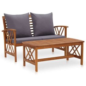 2 Piece Garden Lounge Set with Cushions Solid Acacia Wood (Color: Brown)