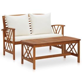 2 Piece Patio Lounge Set with Cushions Solid Acacia Wood (Color: Brown)