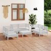 7 Piece Patio Lounge Set White Solid Pinewood