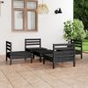 5 Piece Patio Lounge Set Black Solid Pinewood