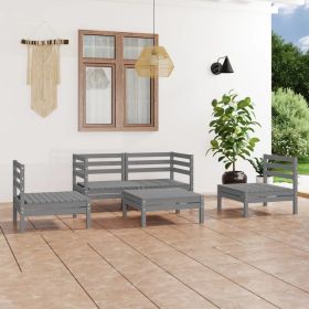 5 Piece Patio Lounge Set Gray Solid Pinewood (Color: Grey)