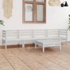 5 Piece Patio Lounge Set In White Solid Pinewood