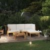 5 Piece Patio Lounge Set with Cushions Cream Solid Acacia Wood