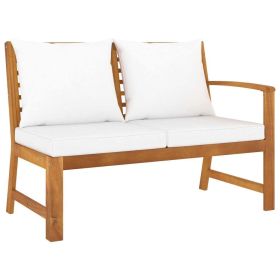 Patio Bench 45.1" with Cream Cushion Solid Acacia Wood (Color: Cream)