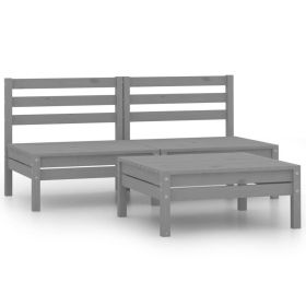 3 Piece Patio Lounge Set Solid Wood Pine Gray (Color: Grey)