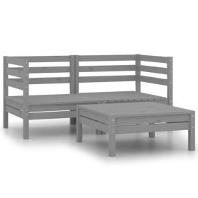 3 Piece Patio Lounge Set Solid Pinewood Gray (Color: Grey)