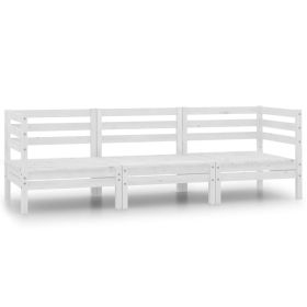 3 Piece Patio Lounge Set Solid Pinewood White (Color: White)