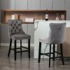 A&A Furniture,Contemporary Velvet Upholstered Barstools with Button Tufted Decoration and Wooden Legs, and Chrome Nailhead Trim