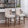 A&A Furniture,Counter Height Bar Stools, Upholstered 27" Seat Height Barstools, Wingback Breakfast Chairs with Nailhead-Trim & Tufted Back, Wood Legs