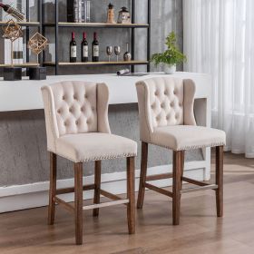 A&A Furniture,Counter Height Bar Stools, Upholstered 27" Seat Height Barstools, Wingback Breakfast Chairs with Nailhead-Trim & Tufted Back, Wood Legs (Color: as Pic)