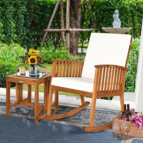 2 Pieces Acacia Wood Patio Rocking Chair Table Set (Color: Teak)