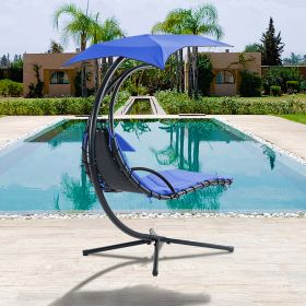 53.15 in. Outdoor Teal Hanging Curved Lounge Chair Steel Hammocks Chaise Swing with Built-In Pillow and Removable Canopy (Color: Navy)