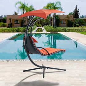 53.15 in. Outdoor Teal Hanging Curved Lounge Chair Steel Hammocks Chaise Swing with Built-In Pillow and Removable Canopy (Color: Orange)