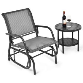 Outdoor Single Swing Glider Rocking Chair with Armrest (Color: Gray)