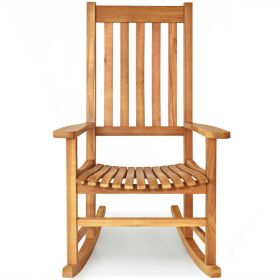 Indoor Outdoor Wooden High Back Rocking Chair (Color: Natural)