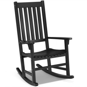 Indoor Outdoor Wooden High Back Rocking Chair (Color: Black)