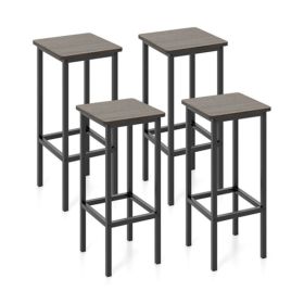 Kitchen & Dining Bar Stools with Metal Legs and Footrest (Type: 4 pcs, Color: Gray)