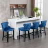 Contemporary Velvet Upholstered Wing-Back Barstools with Button Tufted Decoration and Wooden Legs, and Chrome Nailhead Trim, Leisure Style Bar Chairs