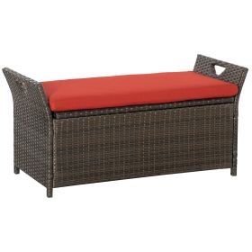 Outsunny 27 Gallon Patio Wicker Storage Bench, Outdoor PE Rattan Patio Furniture (Color: as Pic)