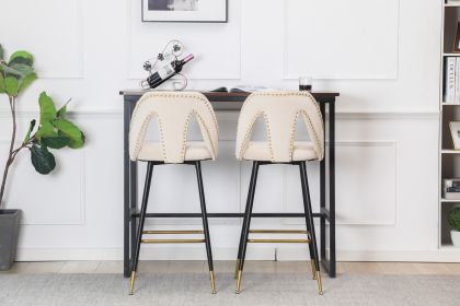 Collection Modern | Contemporary Velvet Upholstered  28" Bar Stool & Counter Stools with Nailheads and Gold Tipped Black Metal Legs,Set of 2 (Color: Beige)