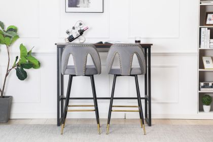 Collection Modern | Contemporary Velvet Upholstered  28" Bar Stool & Counter Stools with Nailheads and Gold Tipped Black Metal Legs,Set of 2 (Color: Gray)