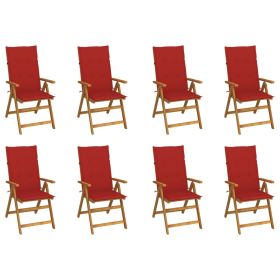 Folding Patio Chairs with Cushions 8 pcs Solid Acacia Wood (Color: Red)