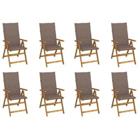 Folding Patio Chairs with Cushions 8 pcs Solid Acacia Wood (Color: taupe)