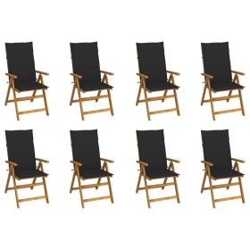 Folding Patio Chairs with Cushions 8 pcs Solid Acacia Wood (Color: Black)