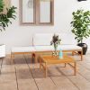 4 Piece Patio Lounge Set with Cream Cushions Solid Teak Wood