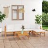 6 Piece Patio Lounge Set with Cream Cushions Solid Teak Wood