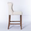 A&A Furniture,Counter Height Bar Stools, Upholstered 27" Seat Height Barstools, Wingback Breakfast Chairs with Nailhead-Trim & Tufted Back, Wood Legs