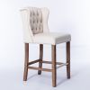 A&A Furniture,Counter Height Bar Stools, Upholstered 27" Seat Height Barstools, Wingback Breakfast Chairs with Nailhead-Trim & Tufted Back, Wood Legs