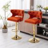 Bar Stools With Back and Footrest Counter Height Dining Chairs-Velvet Orange-2PCS/SET